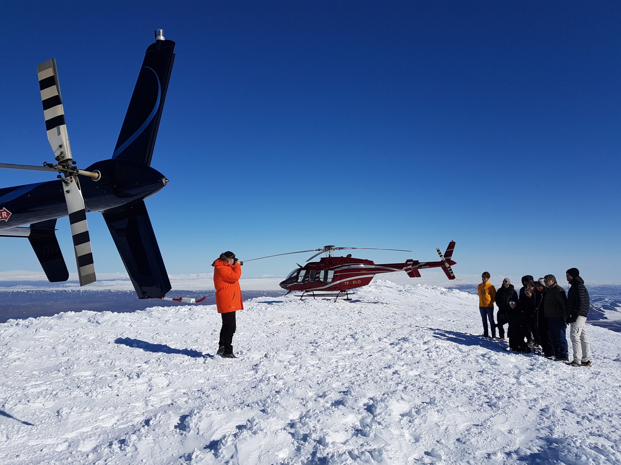 Helicopter landing on Icelandic glacier